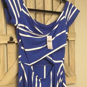 Loft XS cross back partial open back Dress striped Fit and Flare